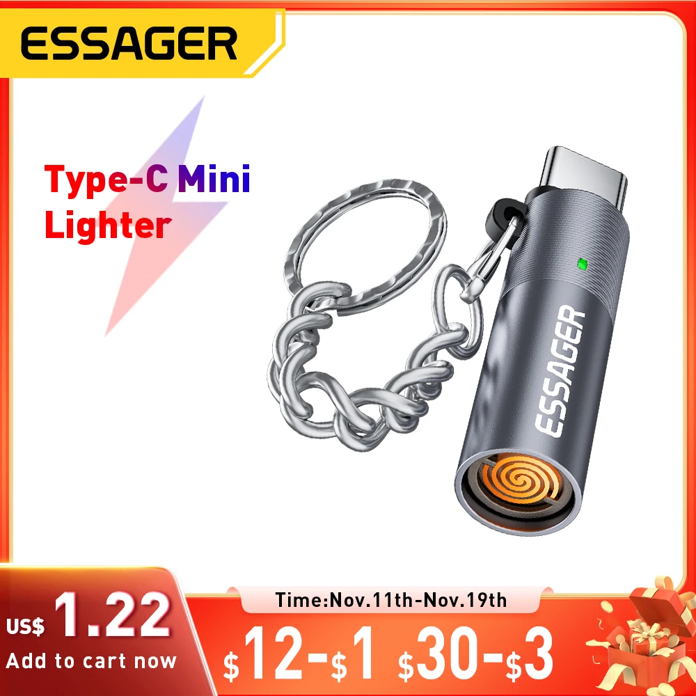 Essager Type-C Mini Lighter Tungsten Wire No Flame Safe Energy-Saving Can Be Carried OnThe Plane OTG-Compatible USB-C Lighter