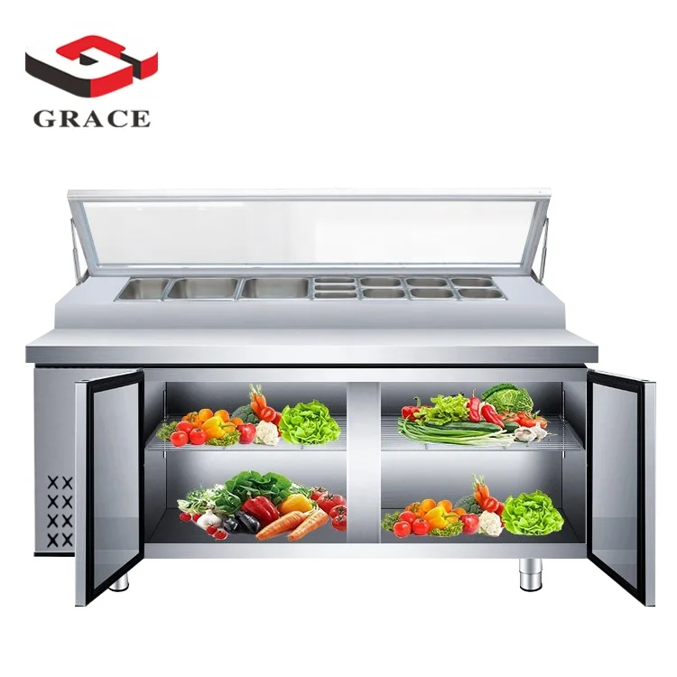 GRACE Pizza Working Table Commercial 2 Door Refrigerated Pizza Prep Table