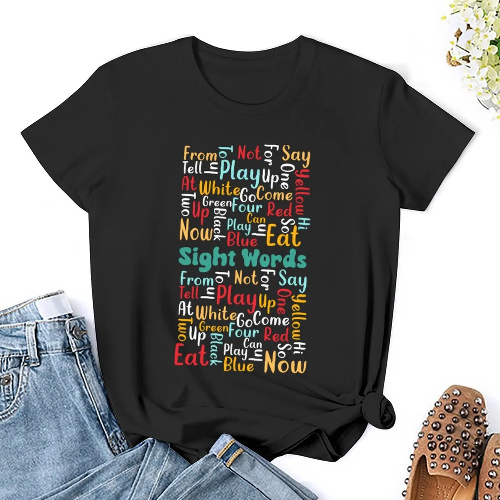 100 sight words, Kindergarten Sight Words T-Shirt tops anime clothes Women tops