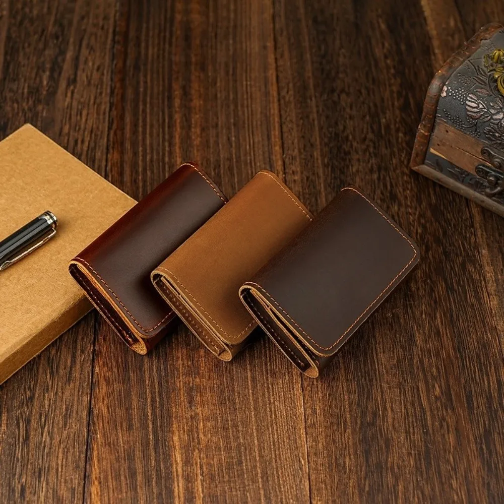 

Portable Genuine Leather Men's Wallets Large Capacity with Button Coin Purses Credit Card Holder Data Cable Headphone Holder