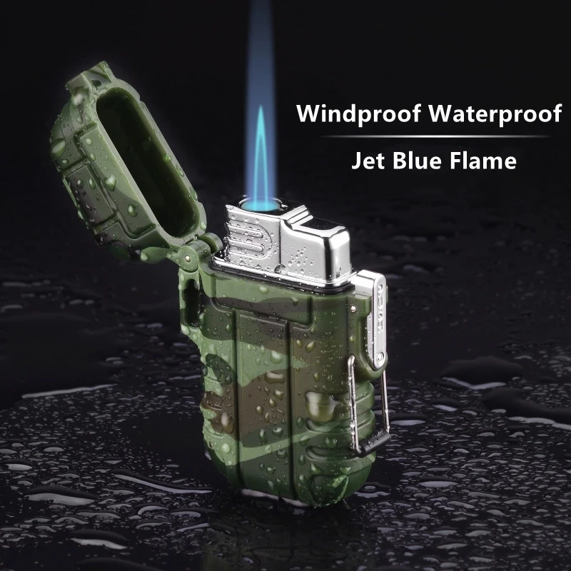 Tragbares Wasserdichtes Feuerzeug mit Doppelflamme und Trageband, Outdoor-Überlebenswerkzeug für Männer, Raucherzubehör – Detail 1