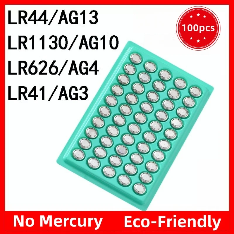 

100PCS LR44 LR41 LR626 LR1130 Cell Coin Watches Battery AG13 AG10 AG4 AG3 1.5V Alkaline Button Batteries Suitable for Watch
