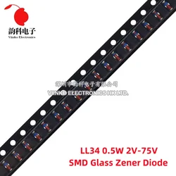 Smd zenerダイオード1 w,2w,zmm,2v,2v2,3 v,3 v,3v9,4v7,5v1,7v5,10v,12v 15v,18v,20v,24v,27v,30v,33v,39v,27v,100個,ll34,43v,0.5w