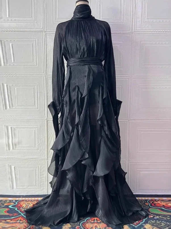 Ele longo sve faionable feminino dr 2026 novo sle fino ajuste vestido com renda guarnição cintura alta até o chão vestido de noite