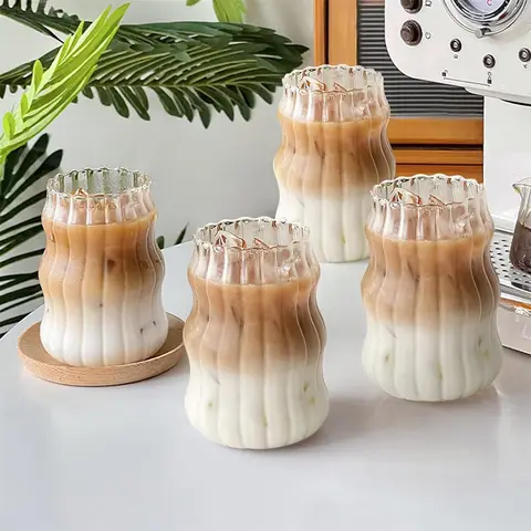 Mug Glass Coffee 1pc Glass Cup 530ml Water Glasses Stripe Mug Heat-resistant Tumbler Drinkware Perfect For Tea Juice Milk Coffee For Party