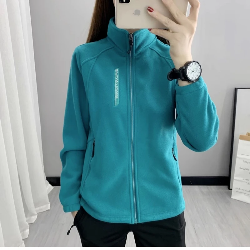 Winter Women Sweatshirt Coat Casual Loose Zip Up Cardigan Long Sleeve Sweatershirt Reversible Polar Fleece Stand Collar Coat