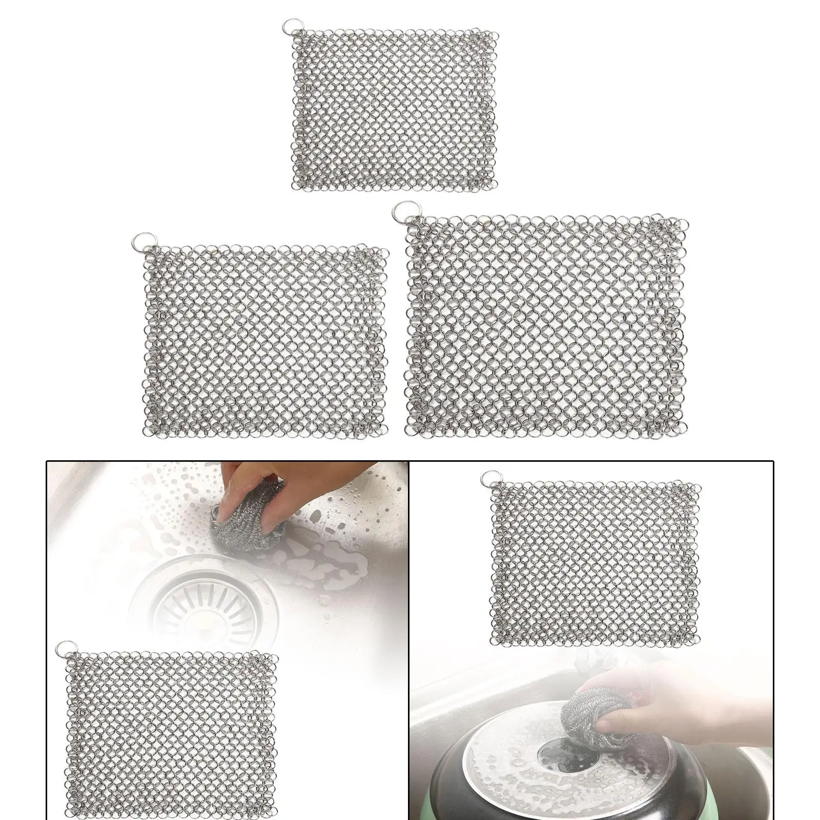 Chain Scrubber 316 Stainless Steel Wide Applications Round Mesh Design for Griddle Skillet Cups Oven Kitchen