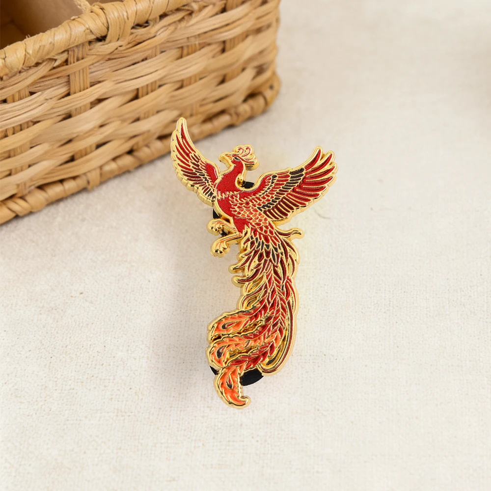 Roter Phönix Emaille-Pin Mythischer Feuervogel Brosche Wiedergeburt-Symbol Anstecknadel Fantasy-Vogel Schmuck Geschenk für Frauen Männer Rucksack-Zubehör – Detail 5