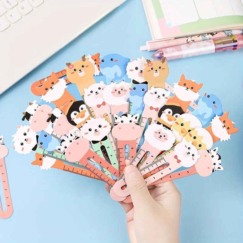 50-Pack Cartoon Animal Bookmarks, Dual-Purpose Bookmarks and Rulers for Office and School Use, Cute Bear and Kitten Bookmarks