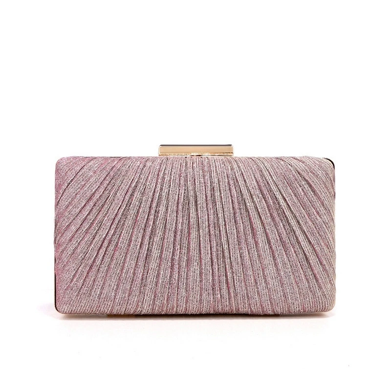 

Champagne Pink Pleated Evening Party Bag Elegant Formal Dress Handbag for Women Exquisite Gold Clutch Bag Wedding Occasion