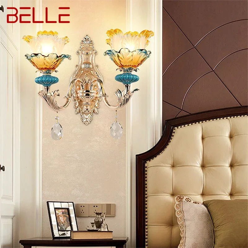 BELLE Luxury Crystal Wall Lamp European Living Room Bedroom Bedside Lamp Background Wall Corridor Villa Hotel Lighting