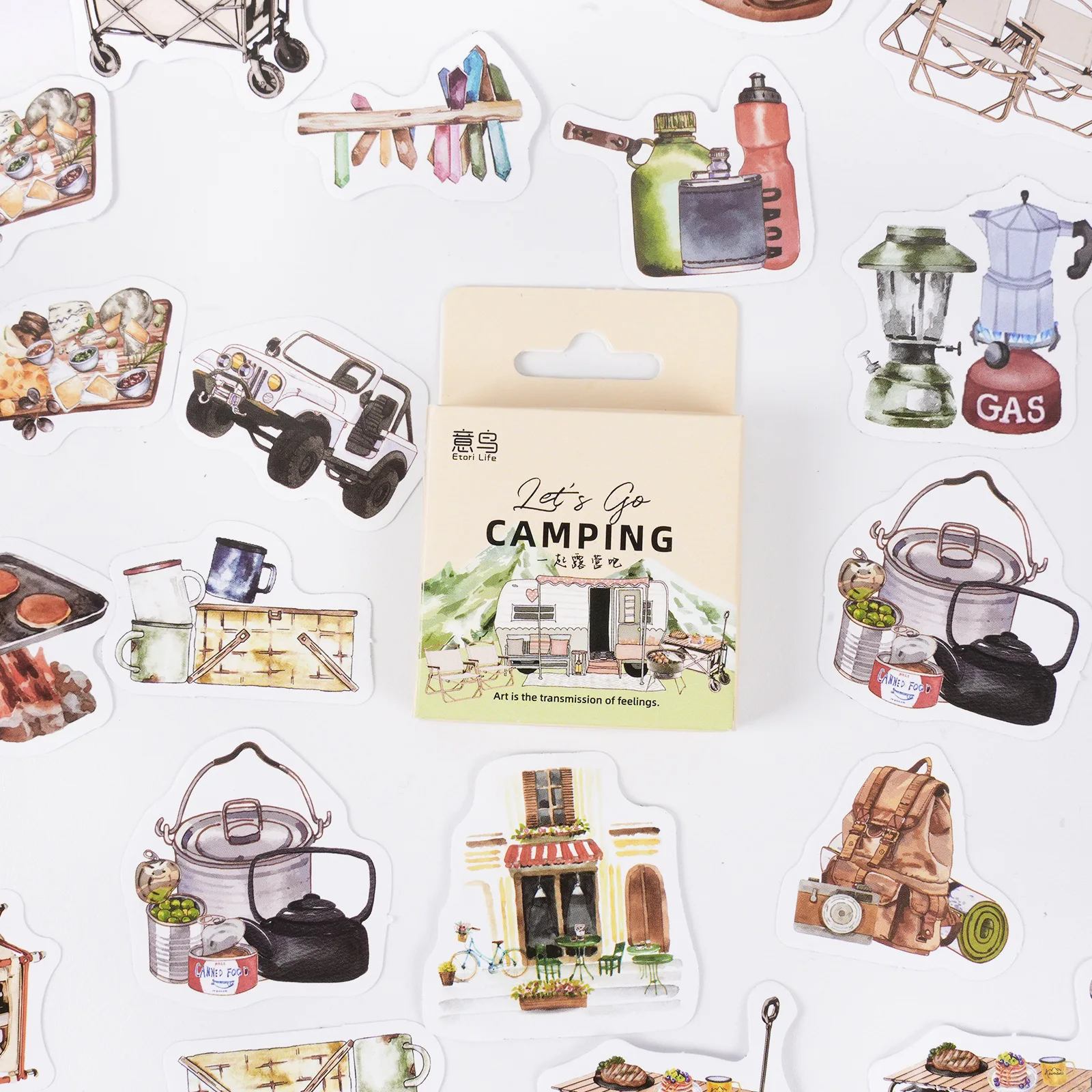 46Pcs Acampar Juntos Boxed Stickers Decorative Scrapbooking Vintage Travel Label Diary Stationery Album Phone Journal Planner