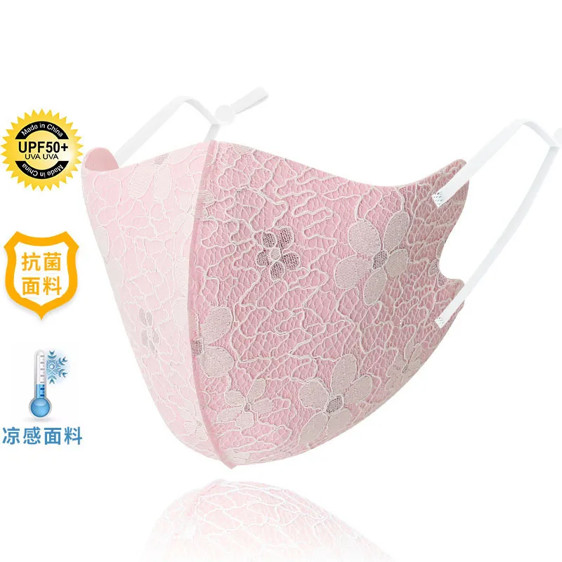 Lace Composite Cloth Mask Summer Cool Feeling Thin Section Breathable Washable Knitted Ice Silk Sunscreen Mask Wholesale