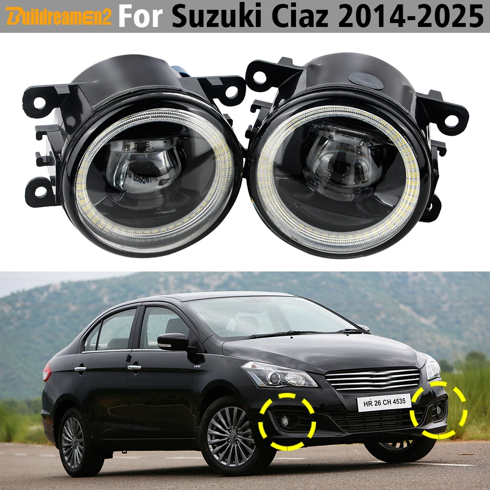 2 Pieces LED Fog Light Angel Eye DRL For Suzuki Ciaz 2014-2025 30W 6000LM Car Front Fog Daytime Running Lamp H11 12V