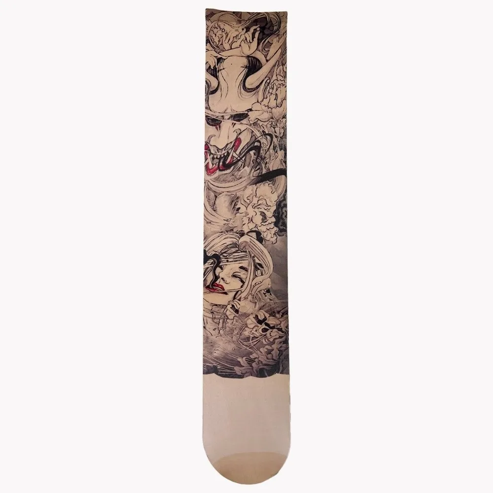 Japanese Style Full Leg Tattoo Socks Elastic Breathable Fake Tattoo Socking Seamless UV Protection Sun-proof Socks Unisex