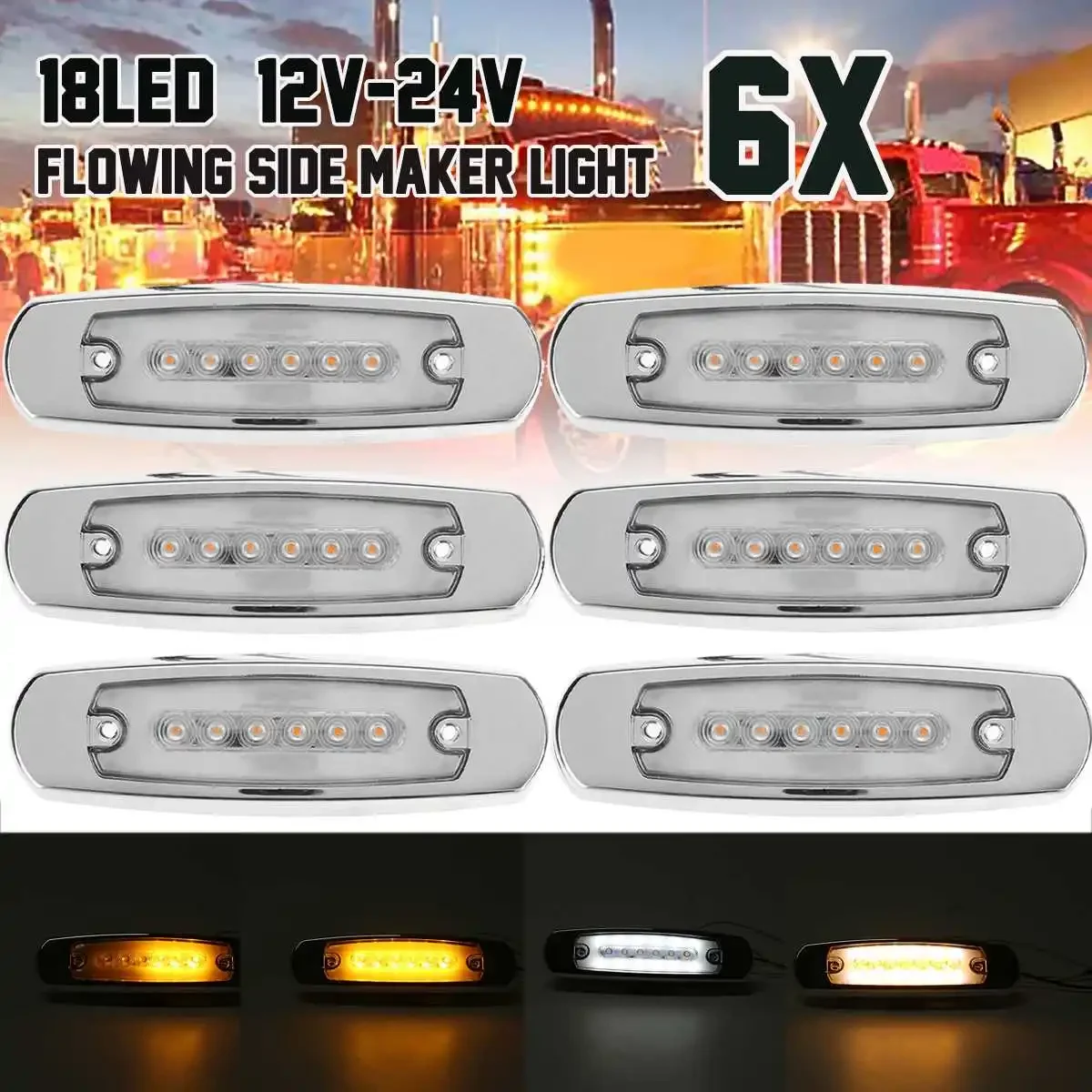 

2/4/6x 18LED 12V-24V External Side Marker Light Clearance Signal Lamp Rear Warning Indicators Trailer Truck Lorry Caravan