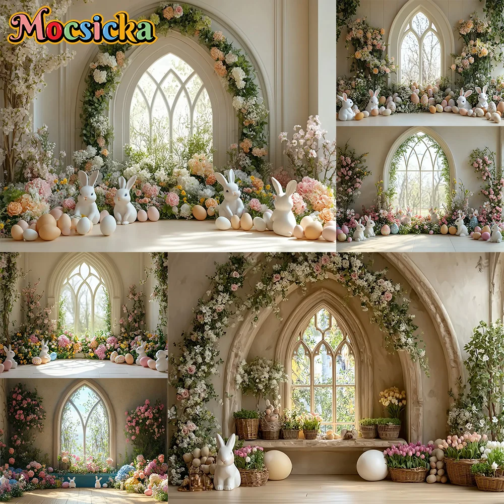 

Mocsicka Spring Photography Backdrop Easter Bunny Flower Decoration Baby Shower Newborn Birthday Party Background For Photograph