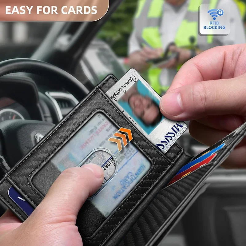 تتفاعل حامل بطاقة الائتمان سليم ألياف الكربون محفظة مغناطيسية رجال الأعمال معرف البنك حامل بطاقة 12-بطاقة محافظ ثنائية الطي للرجل كارت #4