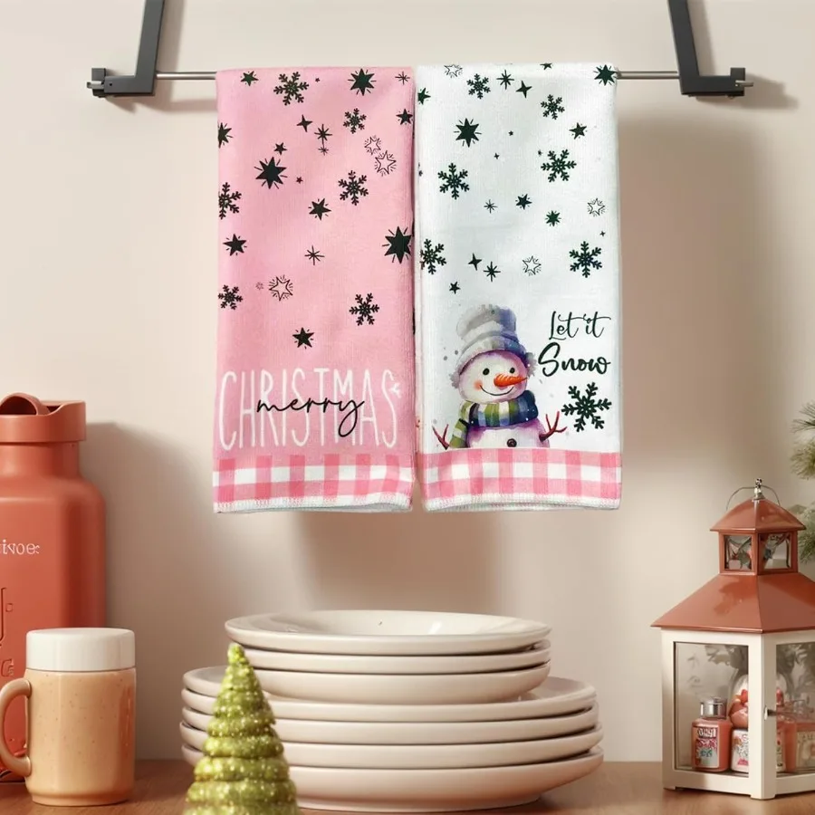 

Набор кухонных полотенец с Рождеством из 2 куриных полотенец «Снеговик» для праздника, дома, ванной комнаты, вечеринки, украшения для моря, милые розовые B