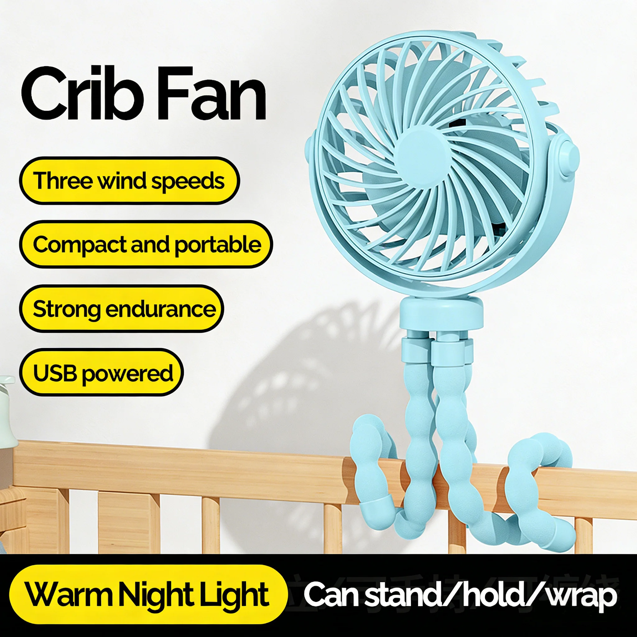 

EIGIIS Mini Portable Stroller Fan, Battery Operated Small Clip on, Detachable 3 Speed Rechargeable, Better Cooling for Car Seat Crib Treadmill Travel