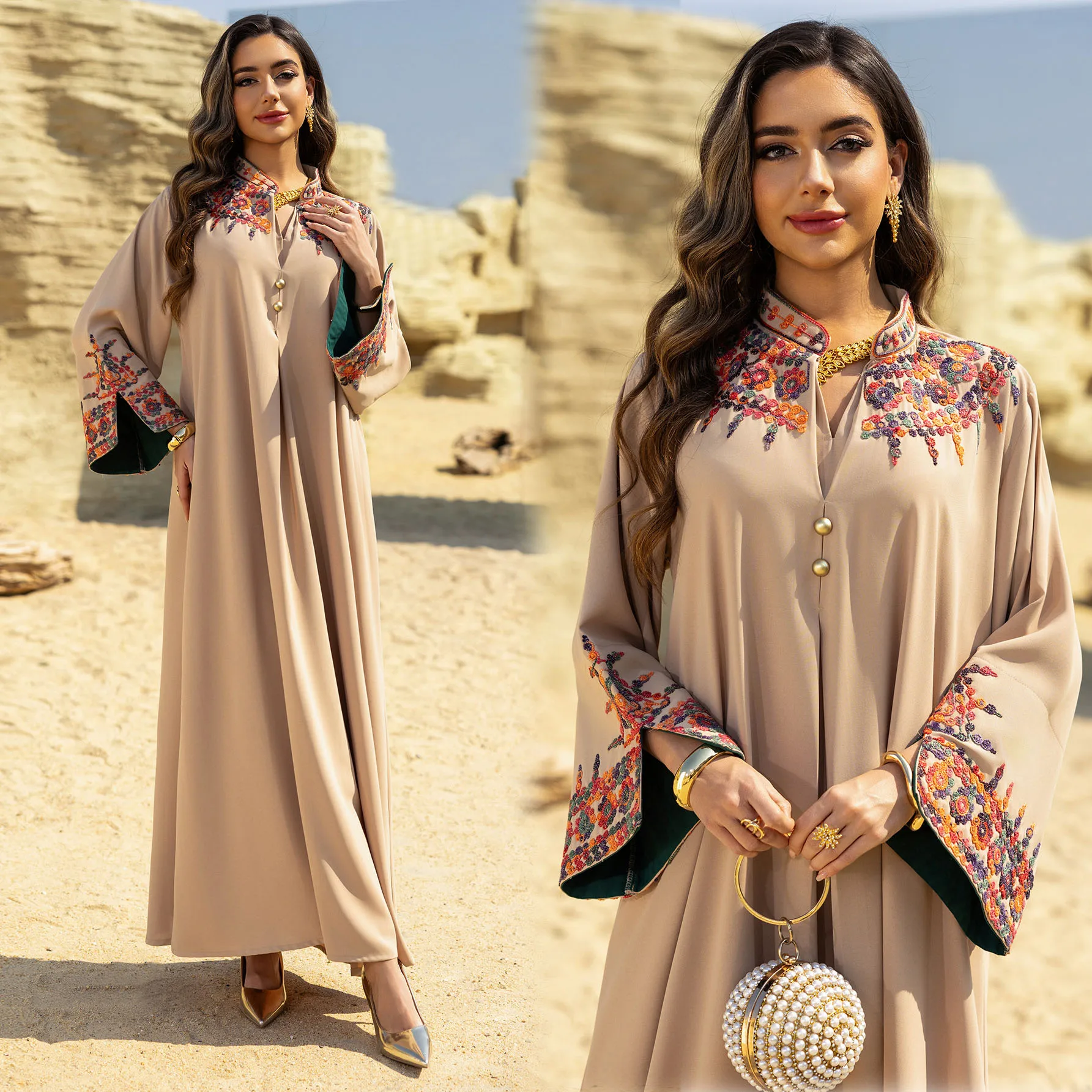 Ramadan Eid Arab Robe Muslimisches Kleid, schillernde Stickerei marokkanischer Kaftan Dubai Saudi türkische islamische Kleidung, Party Jalabiya