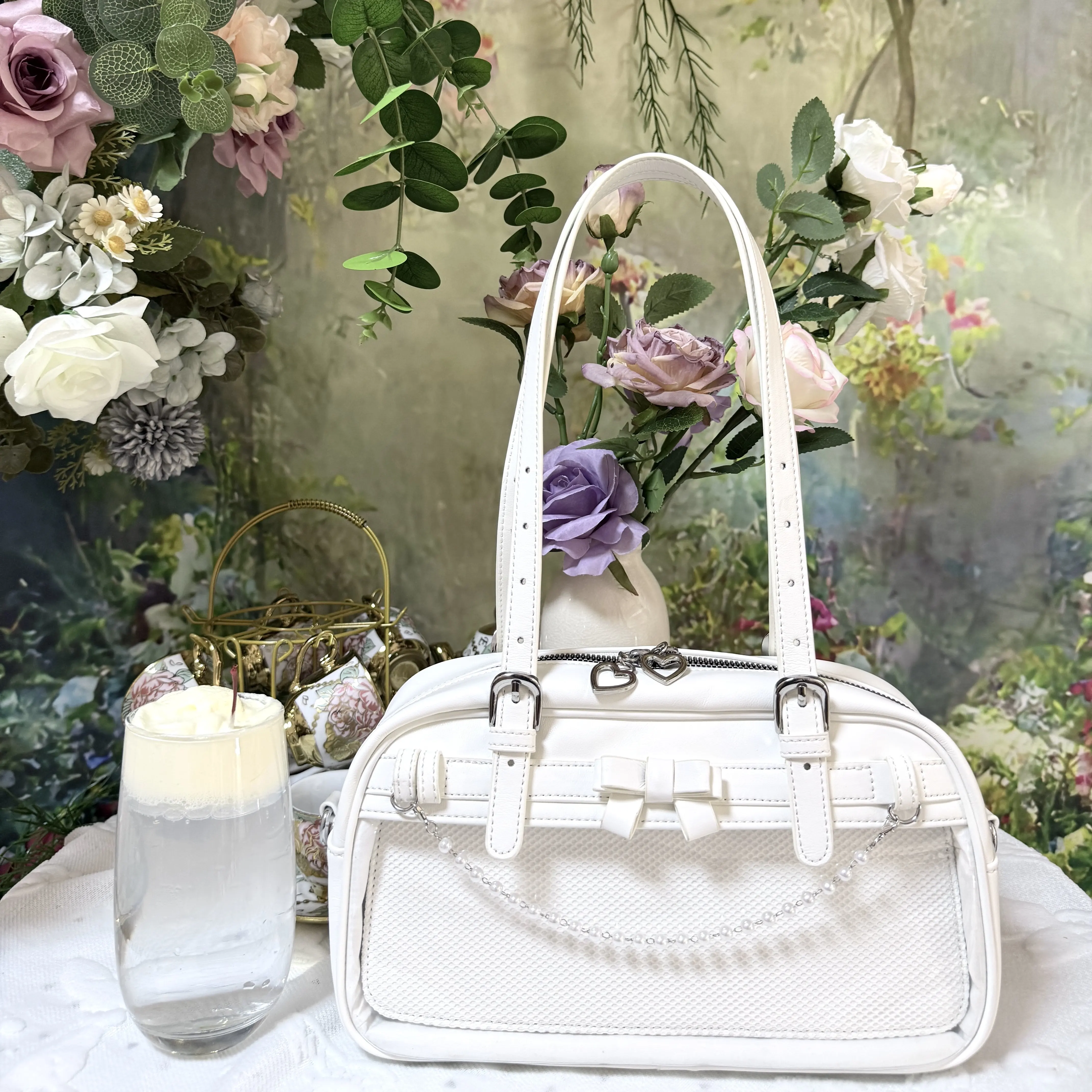 Y2K Sweet Lolita Bags Casual Transparent Display Boston Bag Women's Handbags Detachable Sweet Crossbody Shoulder Bag