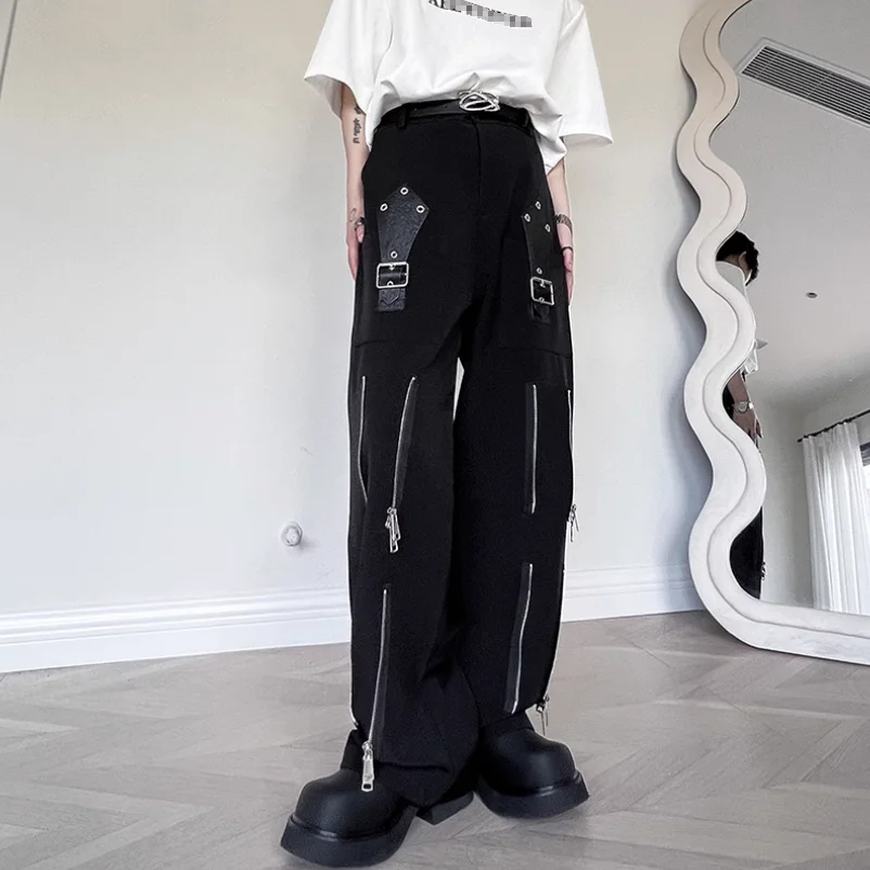 

2023 new black functional wind pants overalls men loose straight leg advanced sense of fashion brand casual pants