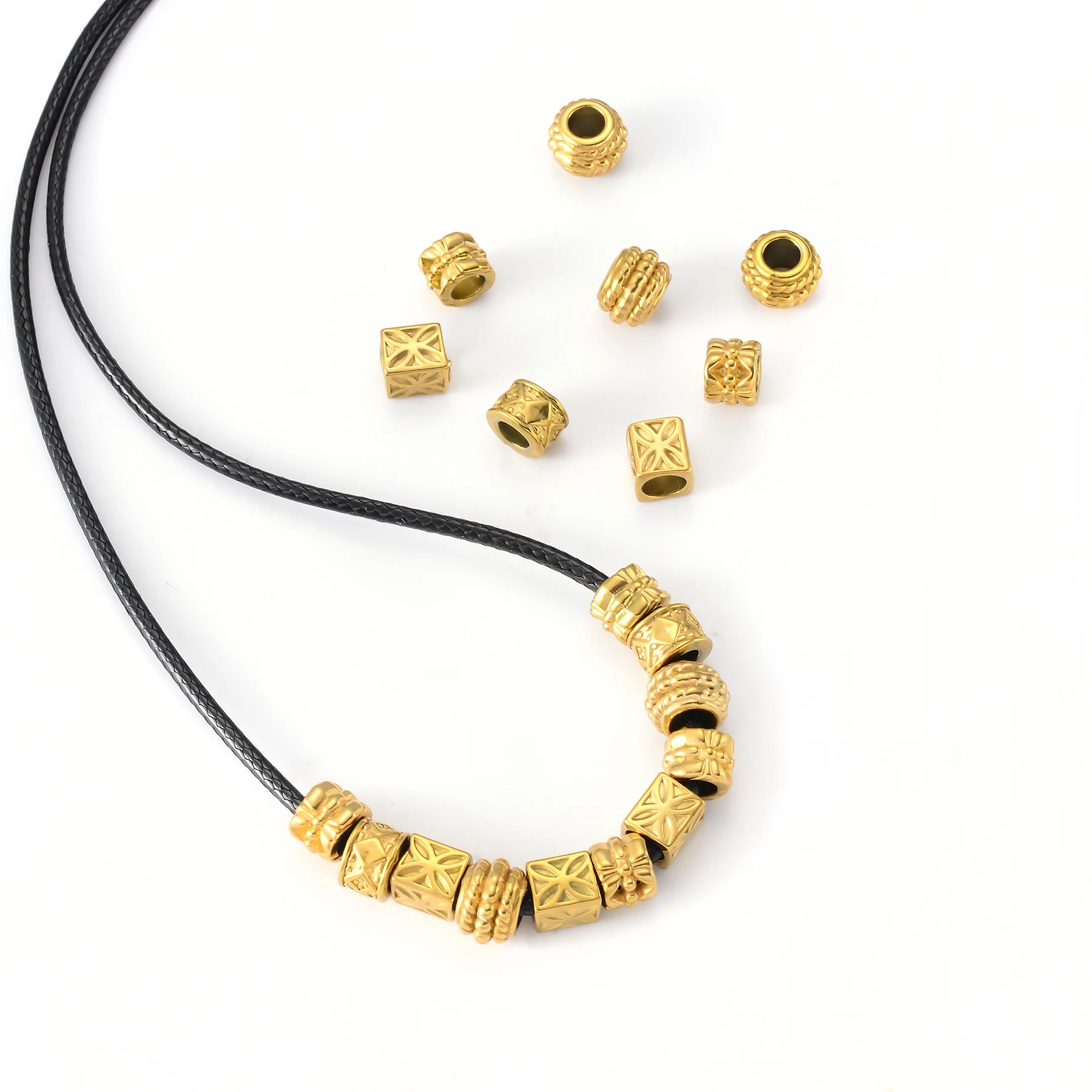20pcs Wholsesale Fashion Round Square Gold Color Beads Jewelry Making Supplies Bracelet Necklace Stainless Steel Charm