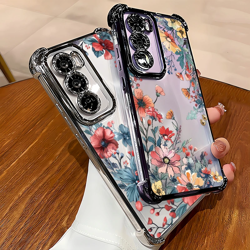 For Huawei Honor 600  Lite 400 200 Smart 50 Play 60 Plus 10 Plating Shockproof Phone Case Flower Floral Pattern Silicone Cover view 2
