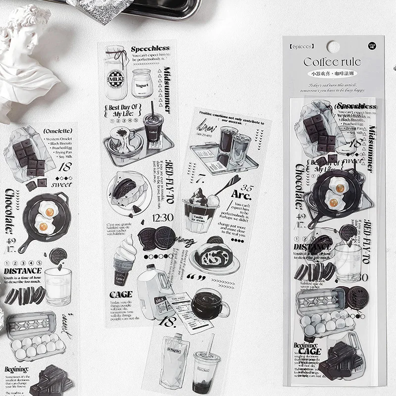 Mohamm 6 Lakens Pet Zwart Wit Stickers Voor Creatieve Collage Decoratie Dagboek Journal Planners Diy Scrapbook Materiaal