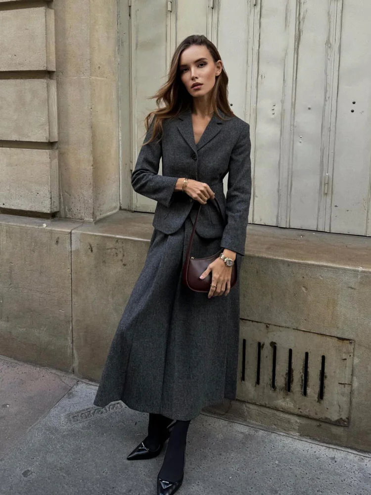 HH 2023 Autumn Suits For Women Fashion Lapel Sheath Single Breasted Blazer + Textured Commute Office Lady Women's Skirt