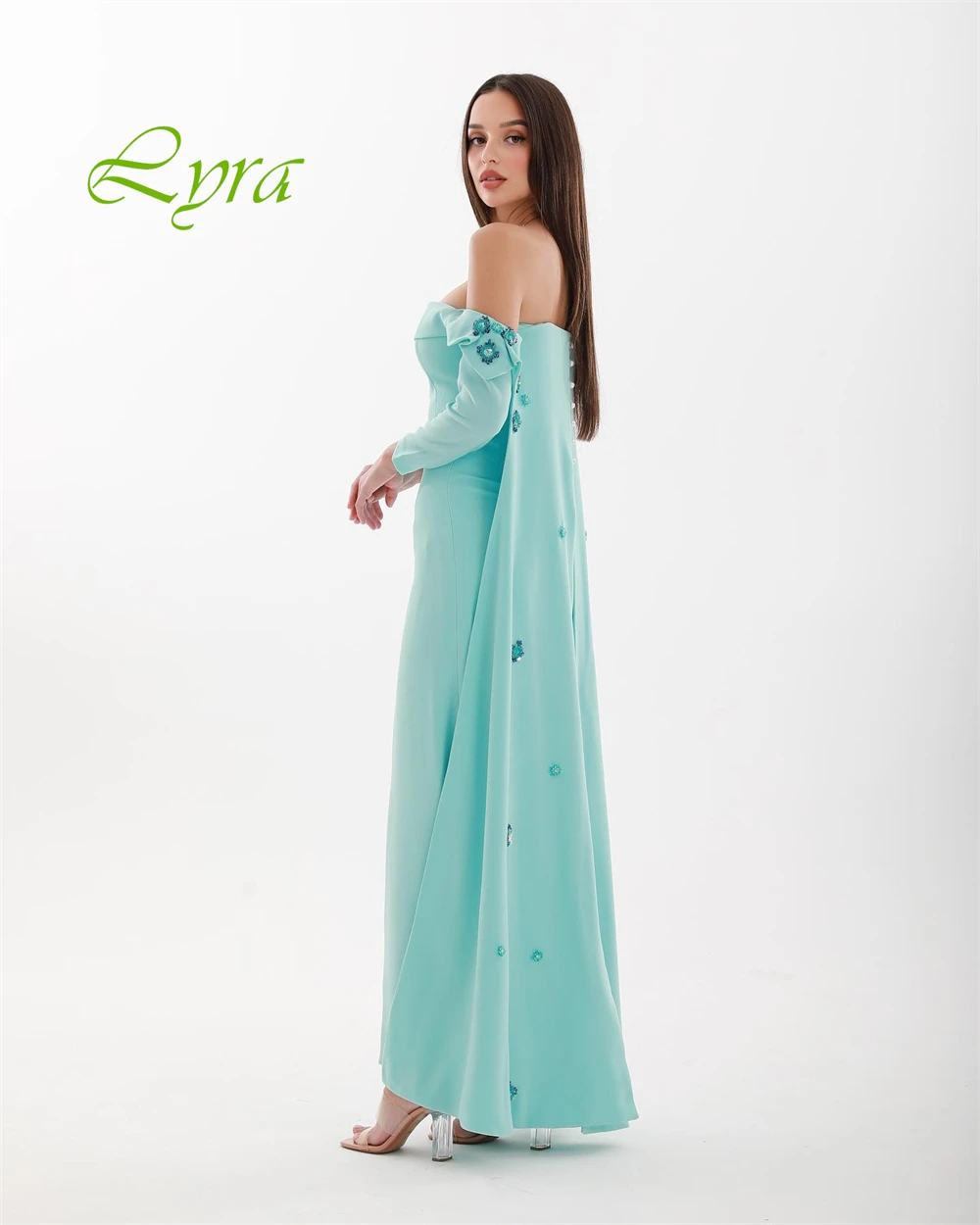 Customized Exquisite Off the Shoulder Sleeveless Prom Dress High Quality Light Green Satin Prom Dresses Delicate Party Gowns