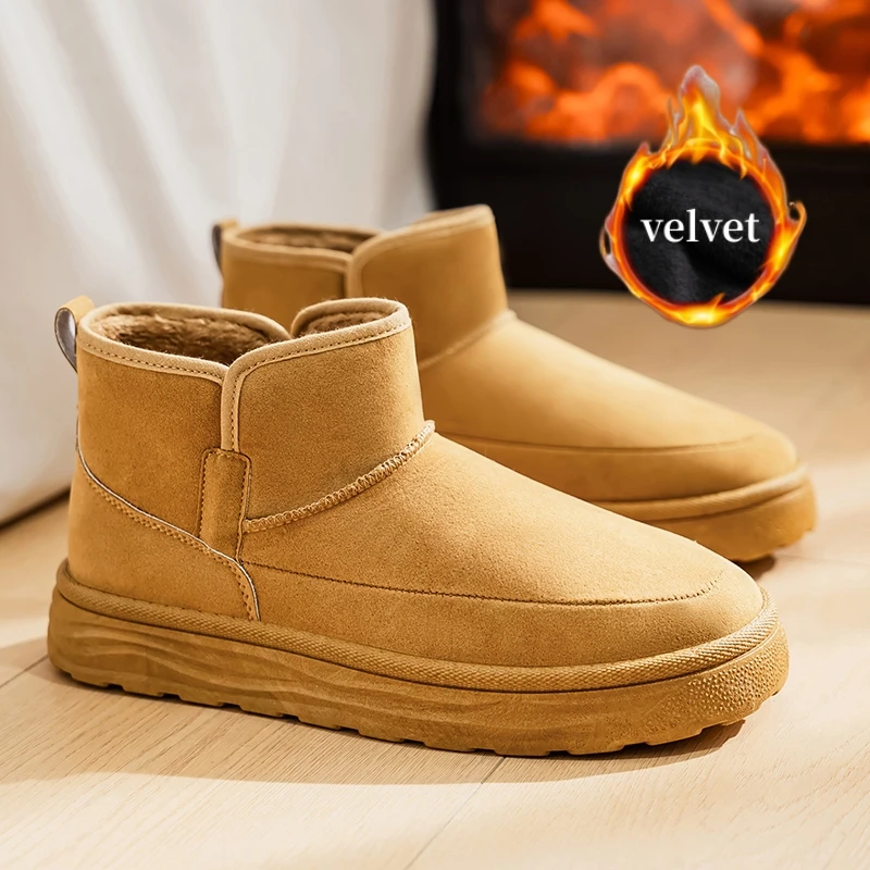 

Winter Plush Suede Boots Men Comfortable Warm Men's Snow Boots High Top Cotton Shoes Outdoor Fur Ankle Boots Man Platform Boot