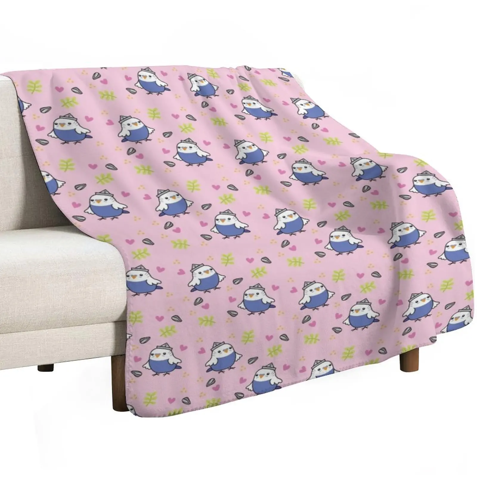 Cute Blue Budgie - Pink Throw Blanket Picnic Bed Fashionable Soft Plaid Blankets For Bed Summer Fashion Sofas Blankets