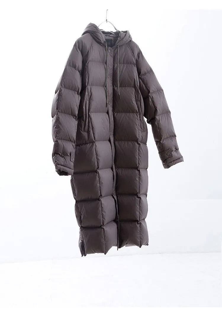 Filling Material: Duck Down~Couple Style Long Over-The-Knee down Jacket, Unisex Black Coat for Petite Individuals, New Winter Model