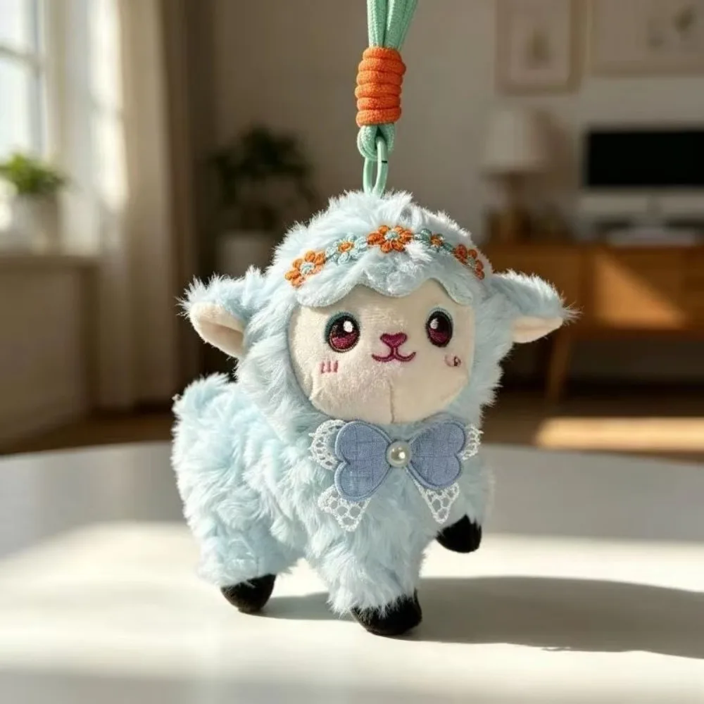 Cute Plush Lamb Keychain Cartoon Hanging Ornament Fluffy Lamb Backpack Decoration 15cm Soft Sheep Bag Pendant Bag Decoration