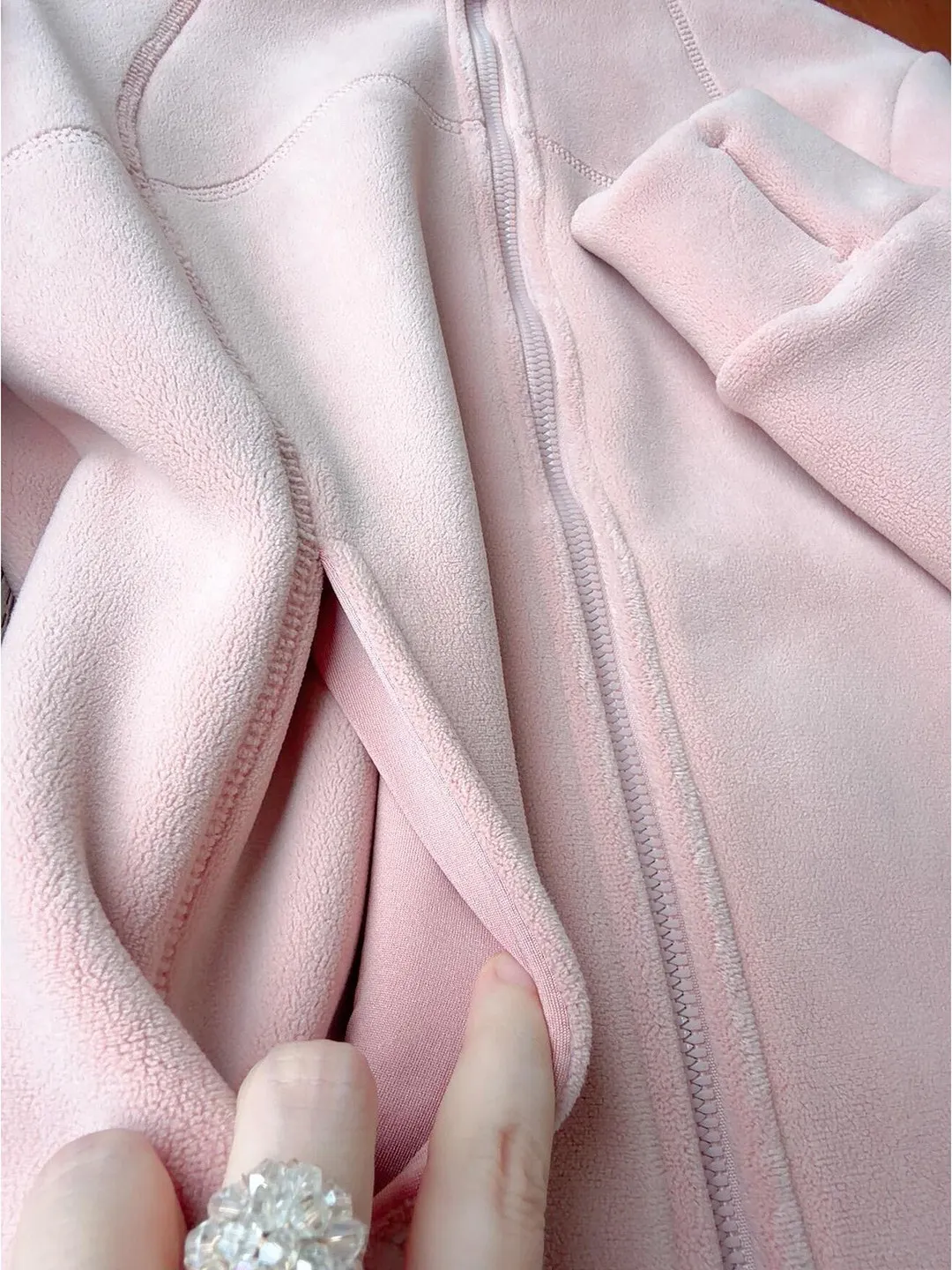 핑크 스탠드 칼라 안감 스웨트셔츠 재킷 여성용 가을 겨울 다운 재킷 이너 웜 탑 윈드브레이커 베이스 셔츠