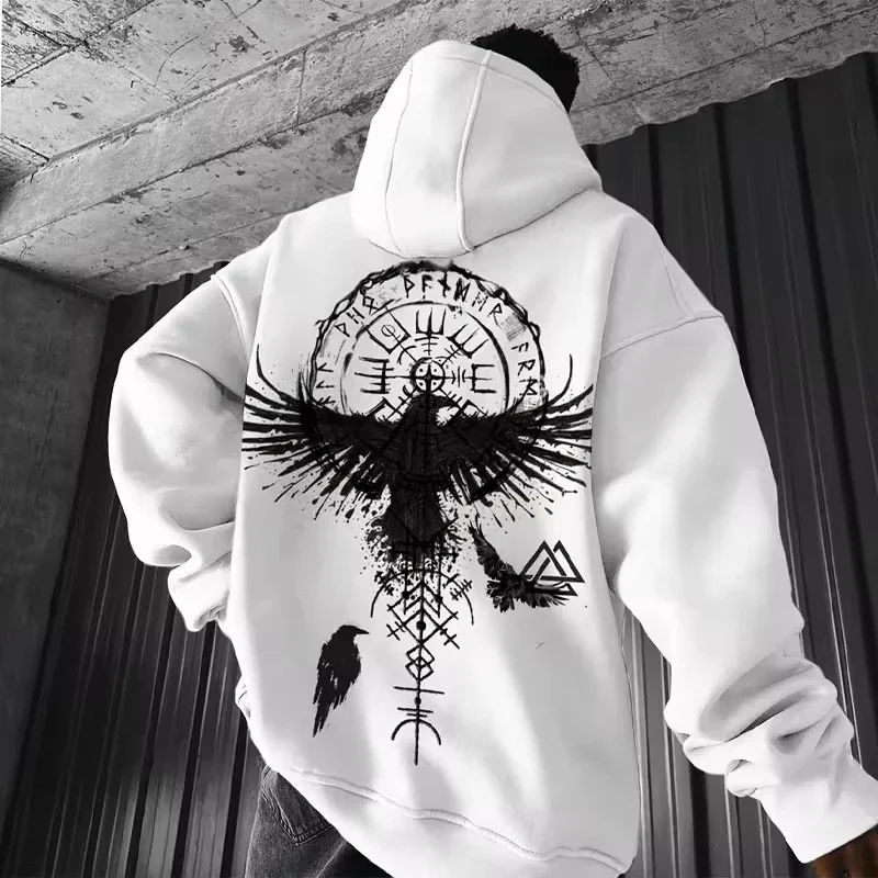 Men's Viking Totem Printed Hooded Sweatshirt Y2K Cotton Hooded Sweatshirt Loose Eagle Pattern Fresh Sport functional Fashionable