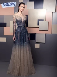 Shiny A Line Women Stylish Evening Dress Luxurious Beaded Birthday Party Boat Neck Prom Dress Customized Chic Cocktail Gown