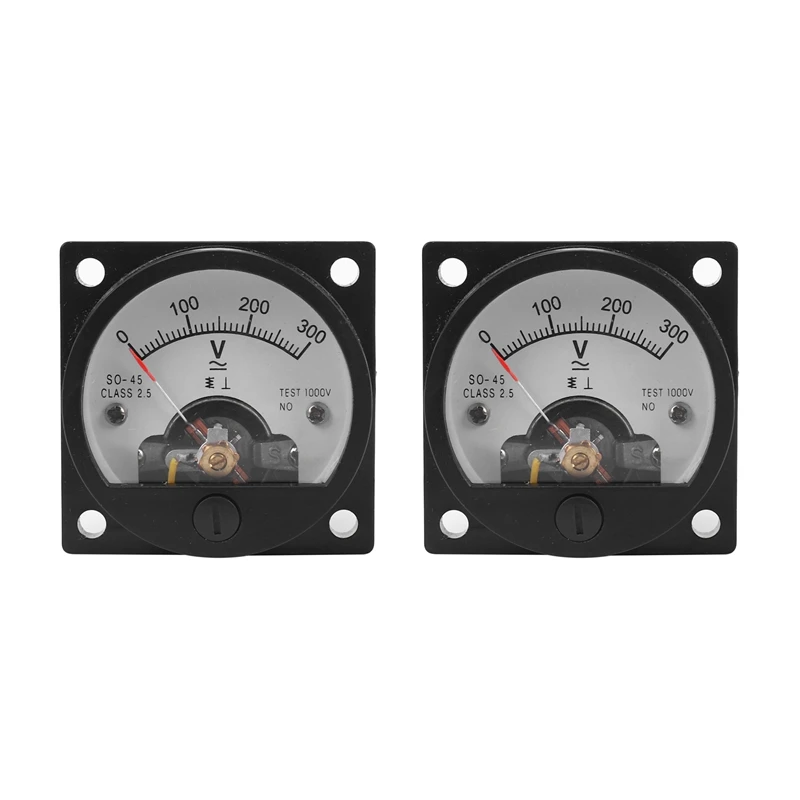 2X AC 0-300V Round Analog Dial Panel Meter Voltmeter Gauge Black