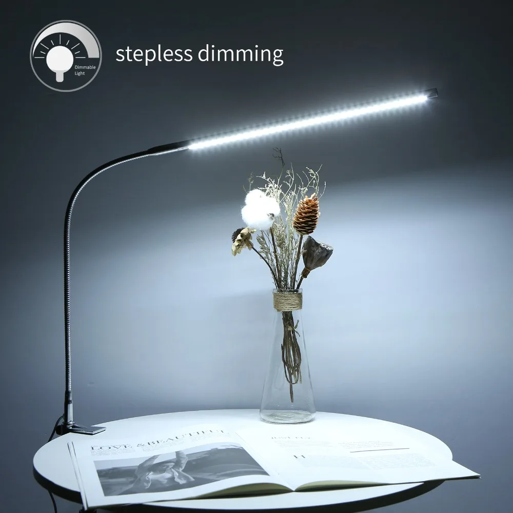 Flicker-Free White Light USB Clip-on Desk Lamp Dimmable Adjustable LED Desk Lamp 7W CRI80+ LED Lamp Makeup