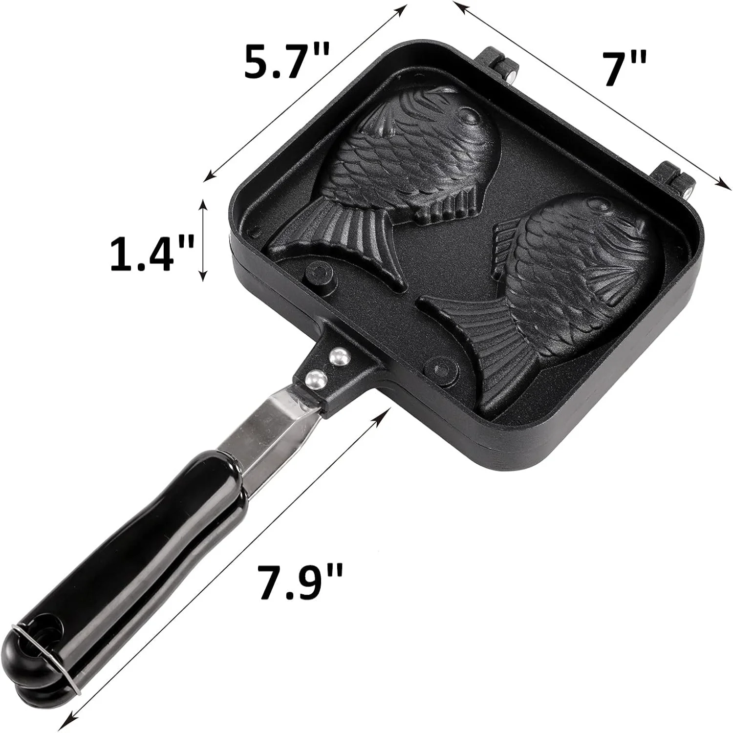 Taiyaki Fish-shaped Cake Pan, Non-stick Waffle Cake Maker with Long Handle, Pancake Baking Double Pan Mold