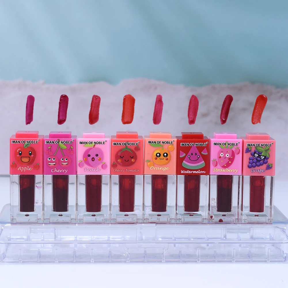 8Pcs Fruity Flavor Lip Tint Set 8 Colors Watery Lip Stain Lip Gloss Waterproof Non-Stick Liquid Lipstick Lips Cosmestic