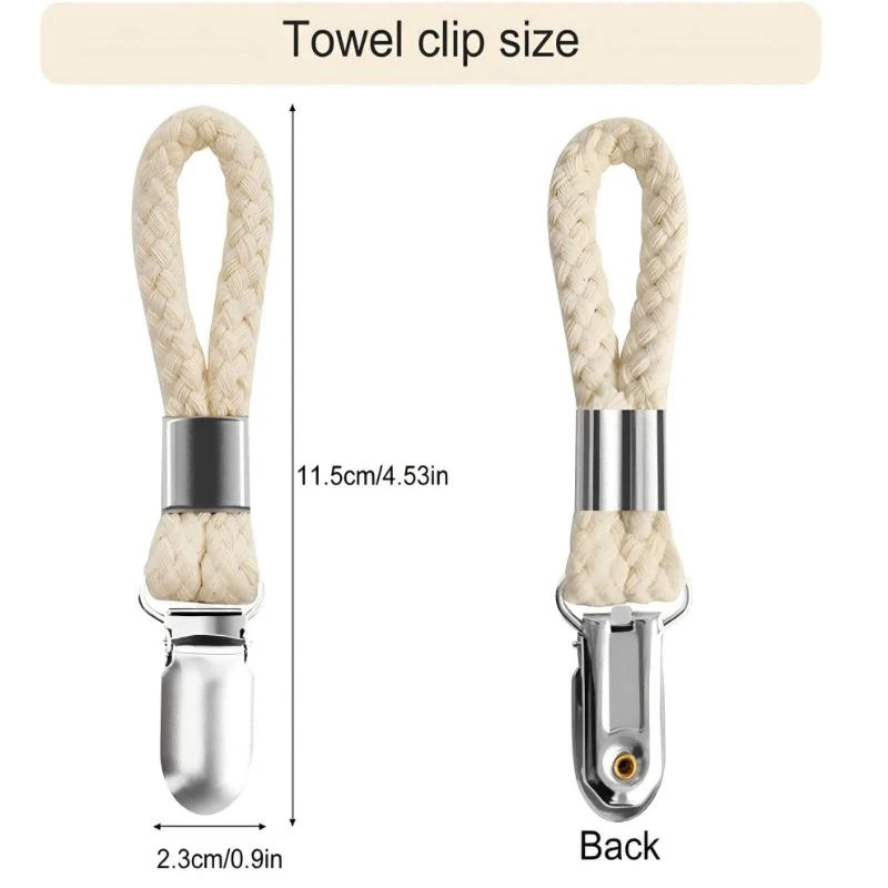 

Bathroom Towel Clips Braided Multipurpose Cloth Hanger Bathroom Cotton Loop Towel Clip Metal Clamp Kitchen Home Storage