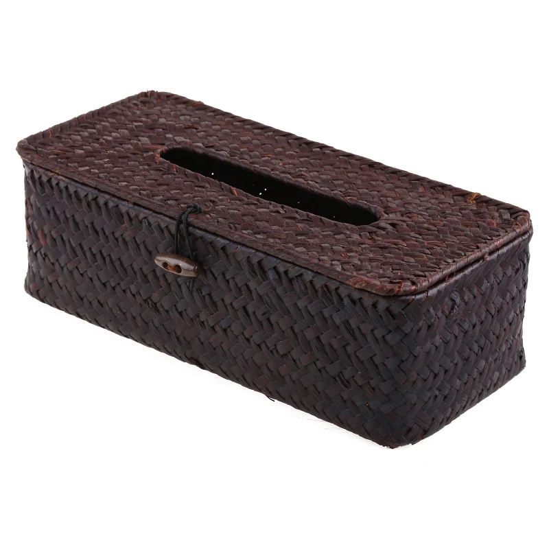 2024 New Woven Rattan Rectangular Tissue Box Cover Vintage Paper Towel Storage Holder for Facial Tissue Napkin Dispenser