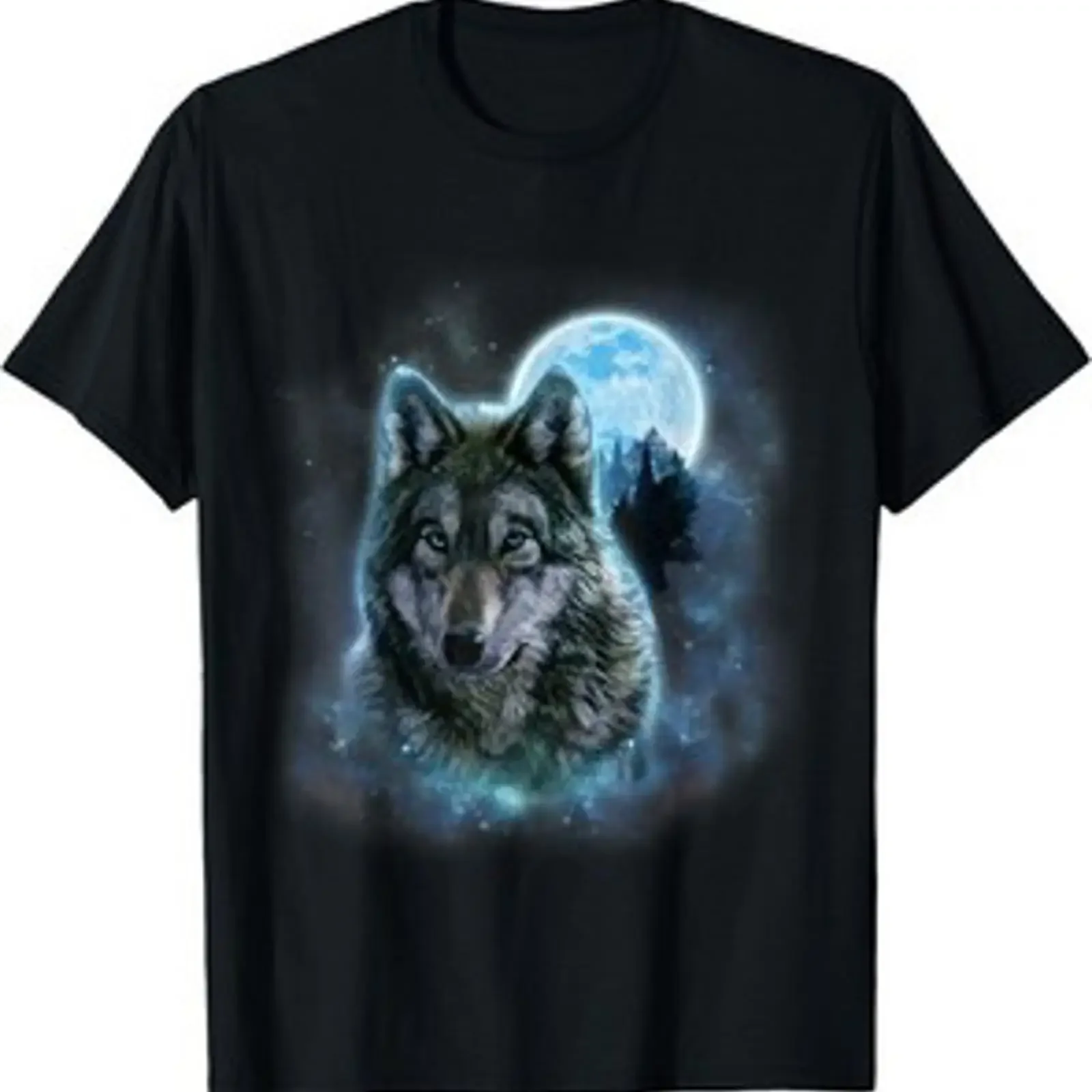 Футболка Grey Wolf Hunting Ground Icy Moon Forest Galaxy, винтажная, мягкая, слегка эластичная, унисекс, мужская