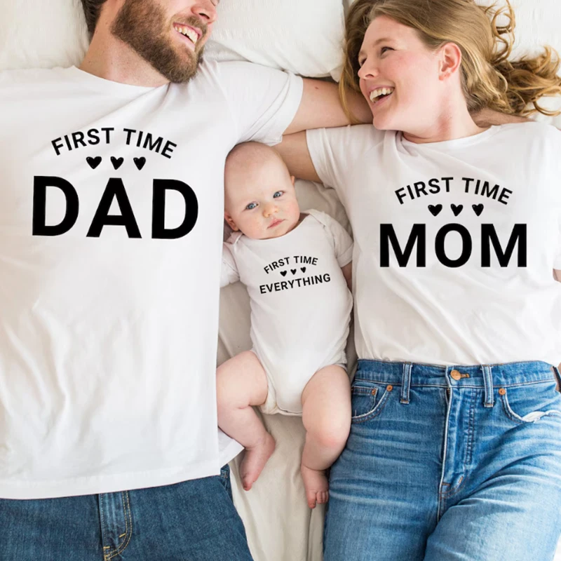 

First Time Mom and Dad T-Shirts First Baby Family Matching Shirts New Parents Tee Baby Girl Newborn Clothes