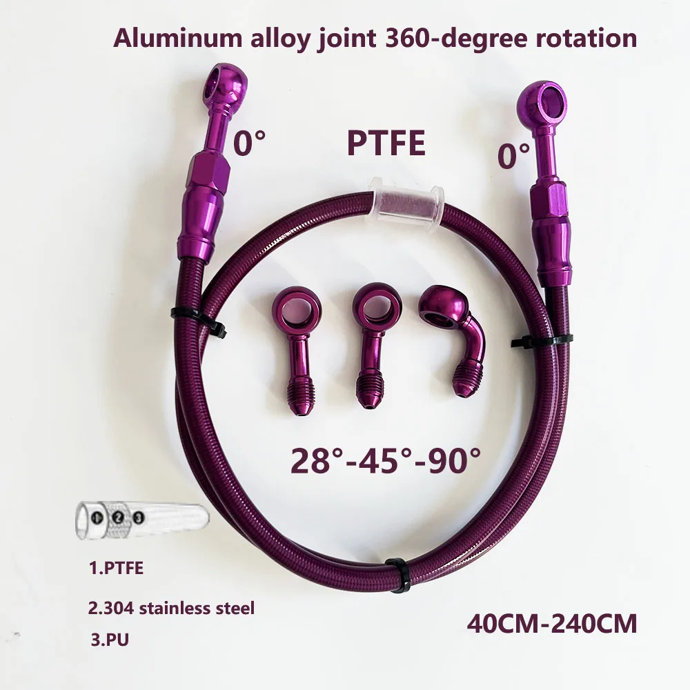 AN3 Stainless Steel Braided PTFE Brake Hose, 360° Rotatable Aluminum Banjo Fitting Brake Line for Electric Motorcycle Scooter