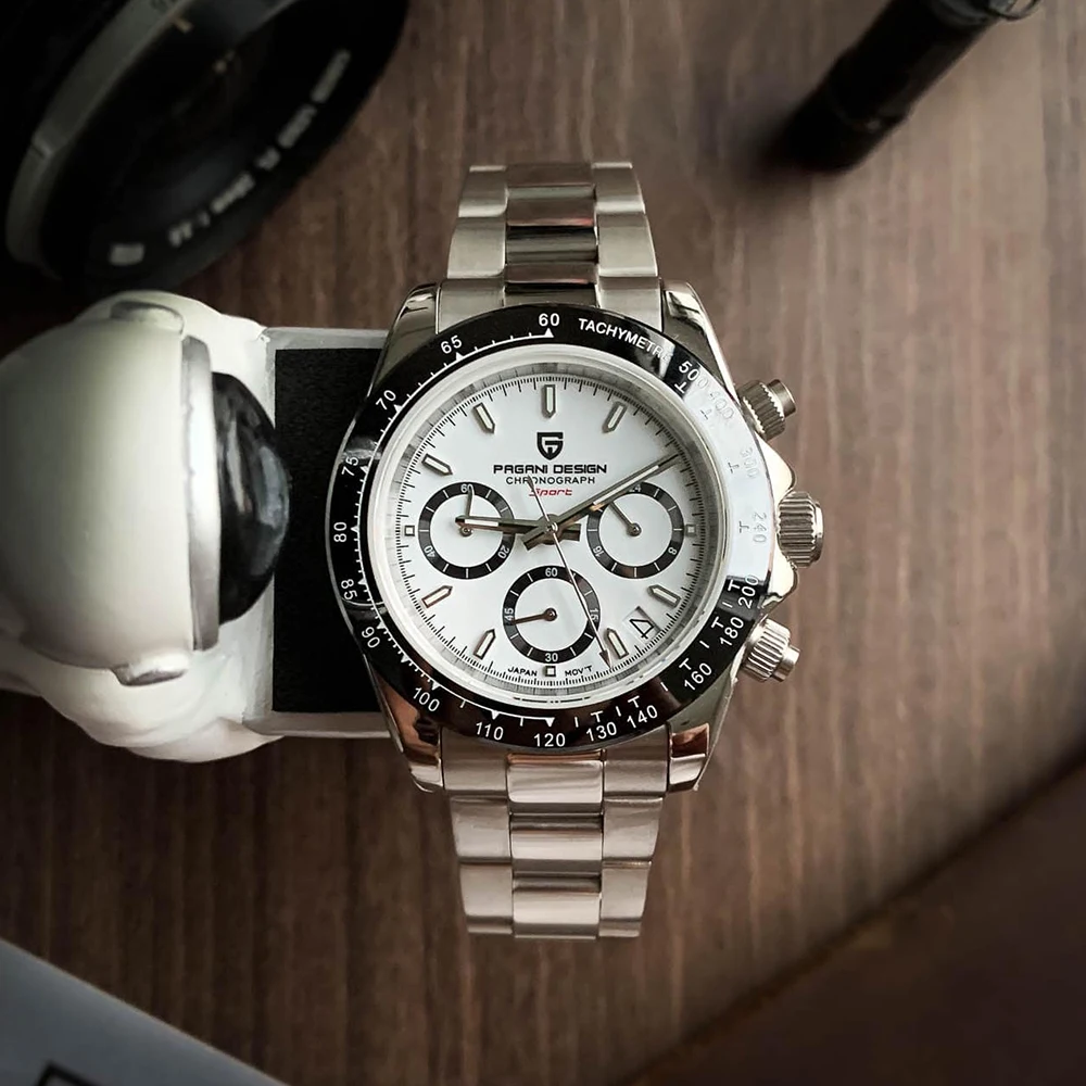 PAGANI DESIGN V2 40MM Klassische Mode-Business-Quarzuhr mit Mehreren Zeitzonen, Chronograph und Saphirglas für Herren