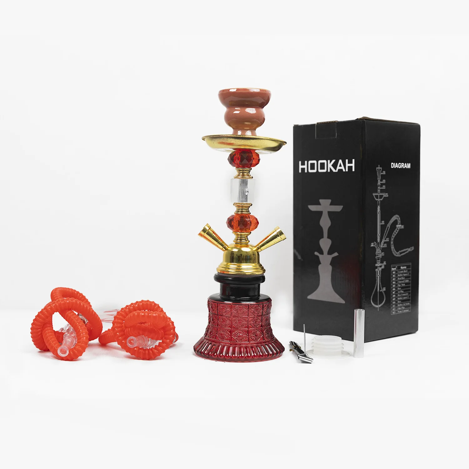 New Red Shisha Hookah Arabian Water Smoke Bottle Single Double Tube Small Set Shisha Hookah Ceramic Glass Bottle Hookah